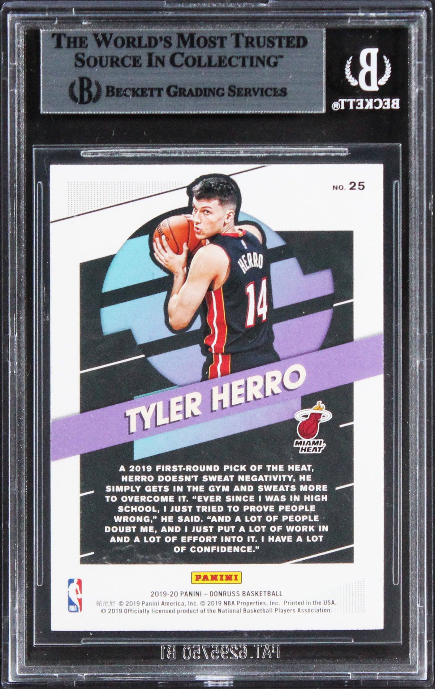 Heat Tyler Herro Signed 2019 Donruss Great X-Pectations #25 Rookie Card BAS Slab