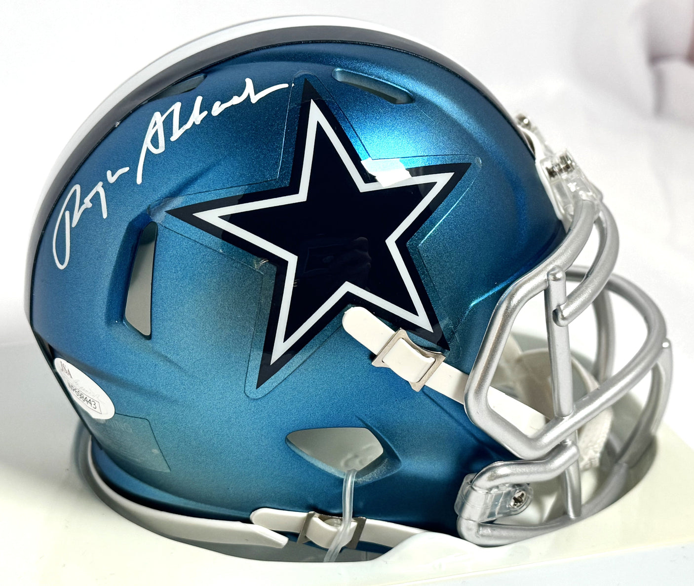 Roger Staubach Autographed Cowboys Blaze Mini Helmet - JSA *White