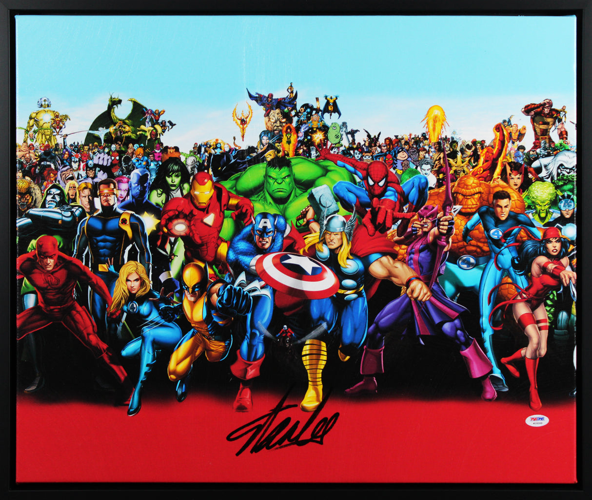 Stan Lee Marvel Authentic Signed & Framed 20x24 Marvel Cast Canvas PSA #W18588
