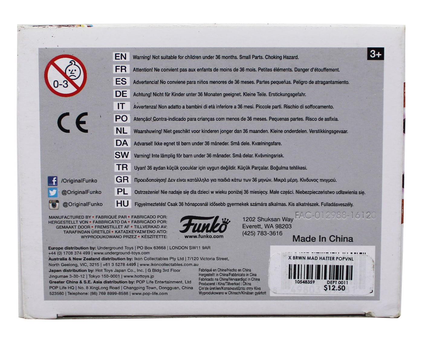 Johnny Depp Alice in Wonderland Signed Mad Hatter Funko Pop Vinyl Figure BAS