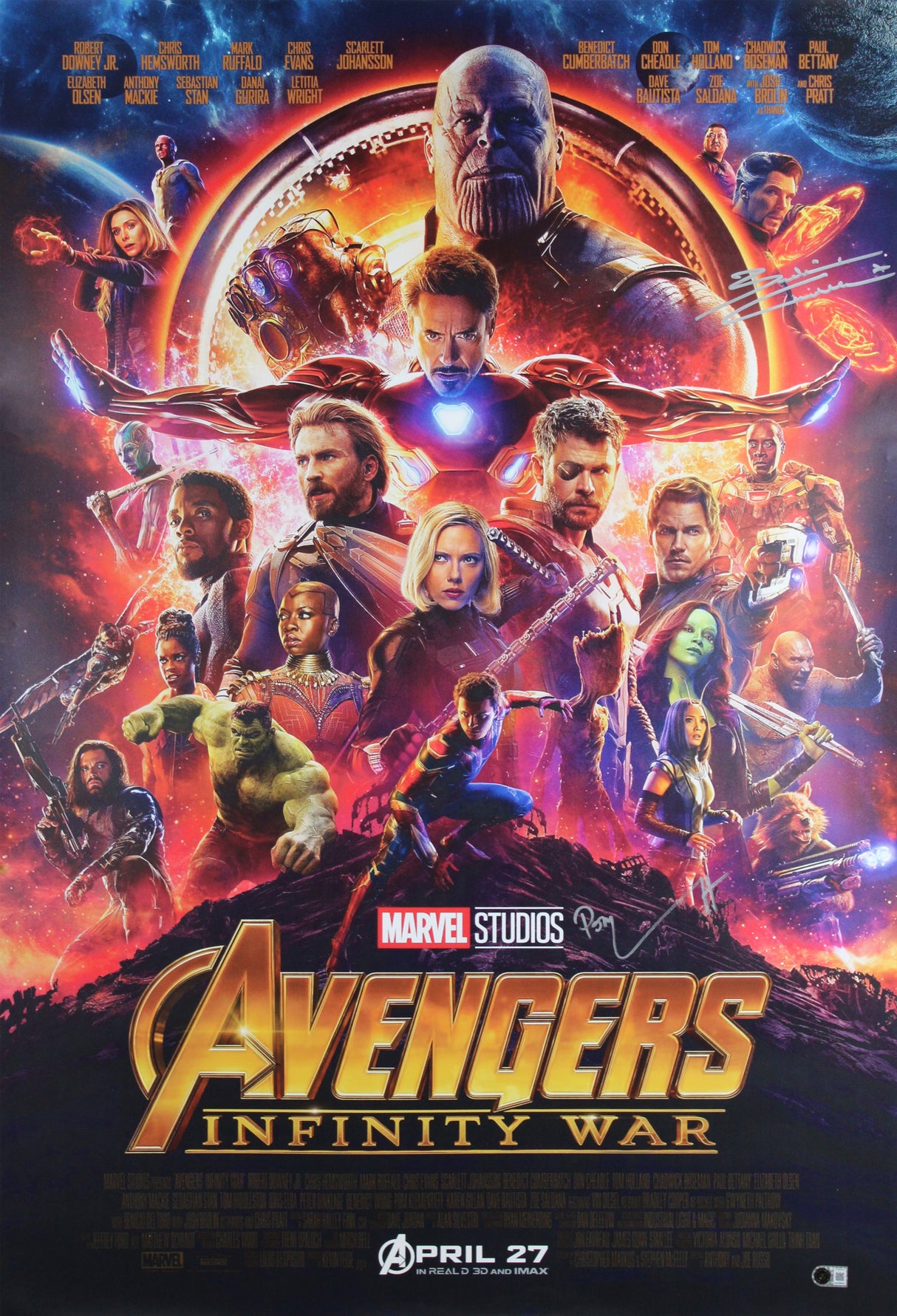 Benedict Cumberbatch & Pom Klementieff Avengers Signed 27x40 Poster BAS 1