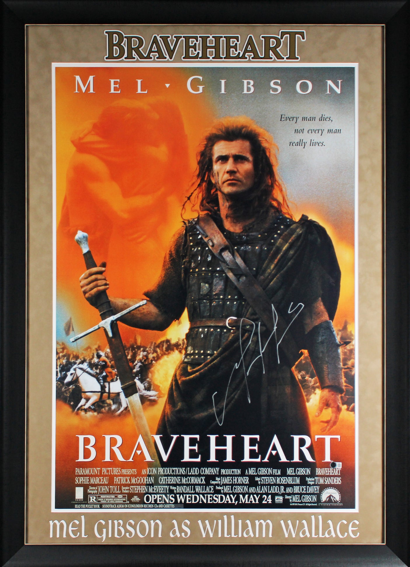 Mel Gibson Braveheart Authentic Signed & Framed 27x40 Poster Autographed BAS