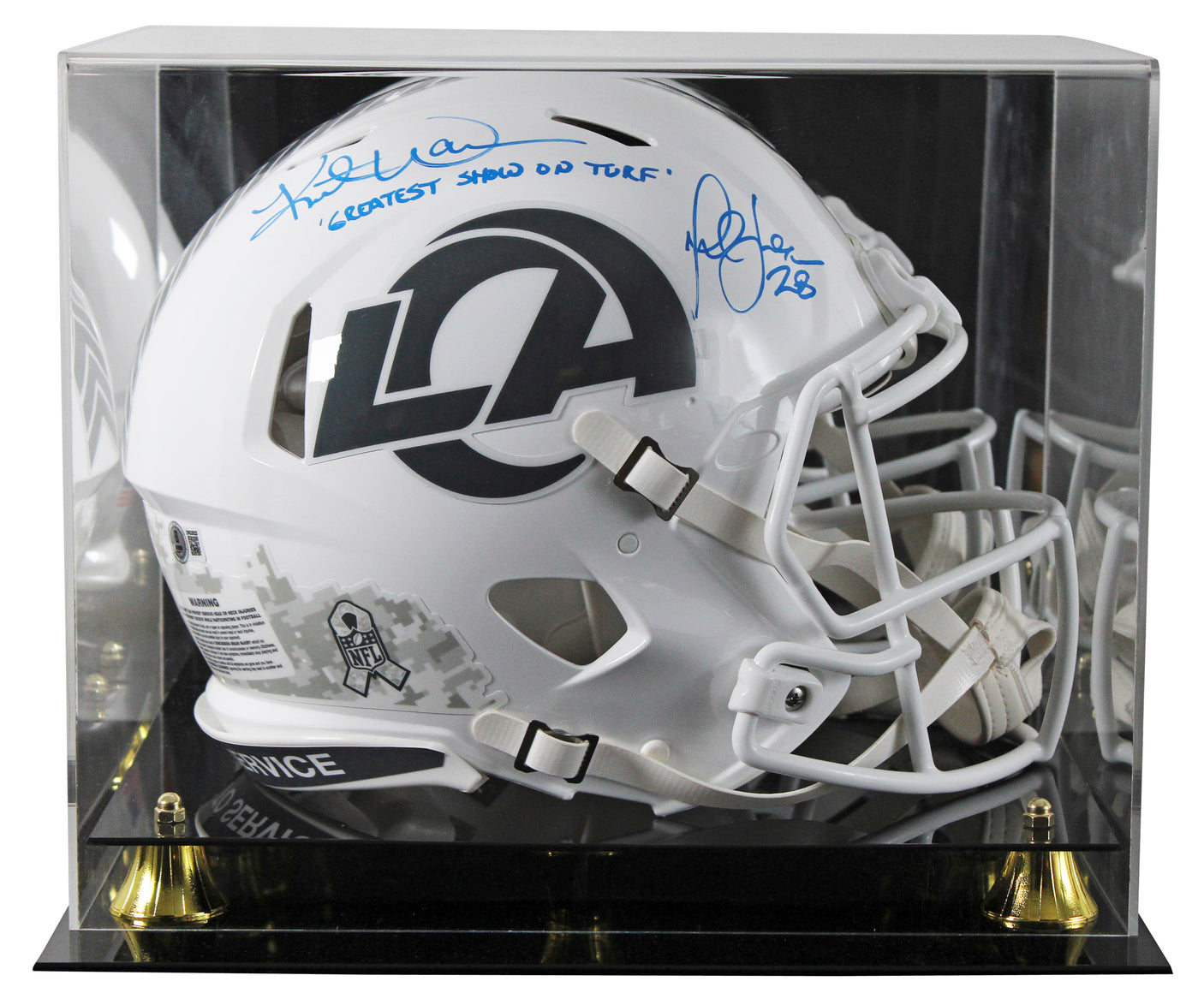 Rams (2) Faulk & Warner Signed STS III F/S Speed Proline Helmet W/ Case BAS Wit