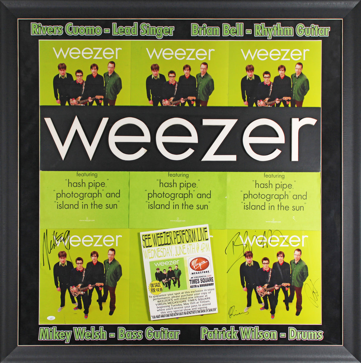 Weezer (4) Cuomo, Wilson, Bell, & Welsh Signed Framed Display JSA #ZZ66389