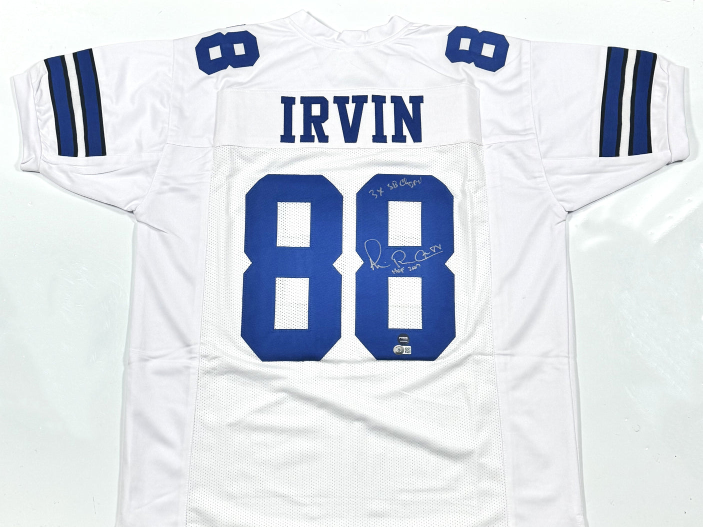 Michael Irvin Autographed White Pro Style Jersey W/2 Insc.-Beckett W Hologram