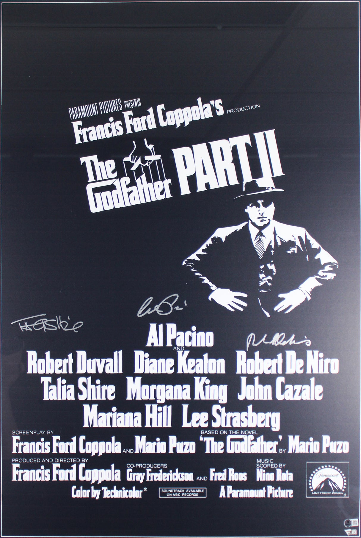 The Godfather (3) Pacino, De Niro & Shire Signed & Framed 27x40 Poster BAS LOA