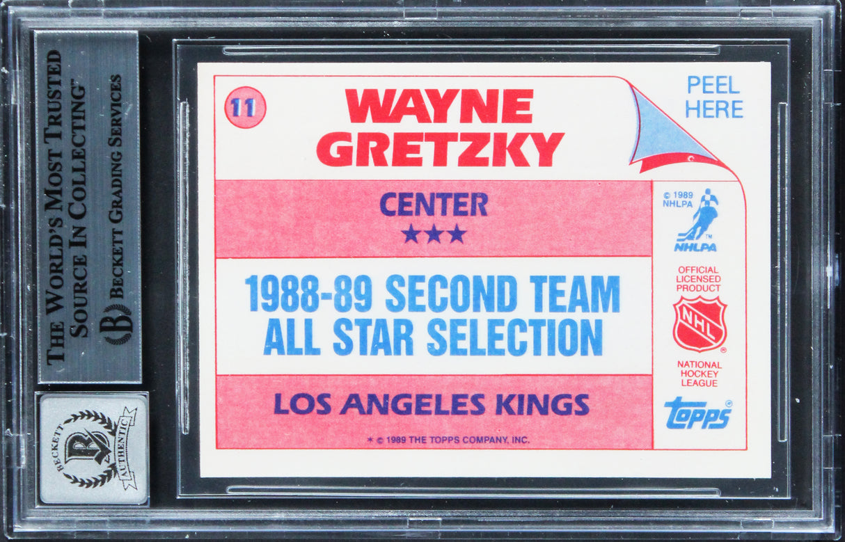 Kings Wayne Gretzky Signed 1989 Topps Sticker Inserts #11 Card Auto 10! BAS Slab