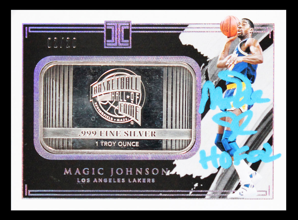 Magic Johnson "HOF 02" Signed 2021 Panini Impeccable Silver Bar Card Auto 10 BAS
