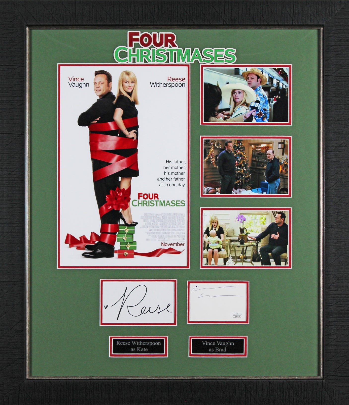 Reese Witherspoon & Vince Vaughn Four Christmases Signed Framed Display BAS LOA