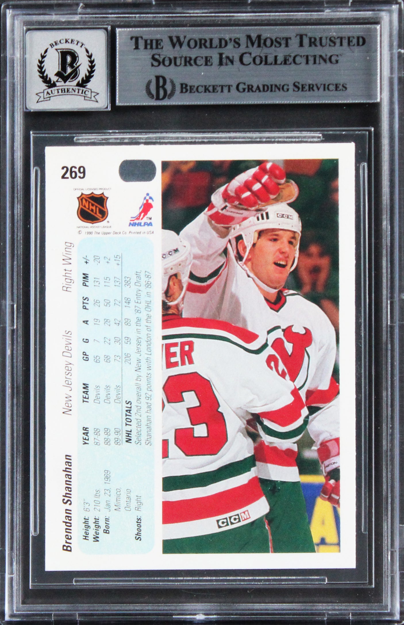 Devils Brendan Shanahan Signed 1990 Upper Deck #269 Card Auto 10! BAS Slabbed