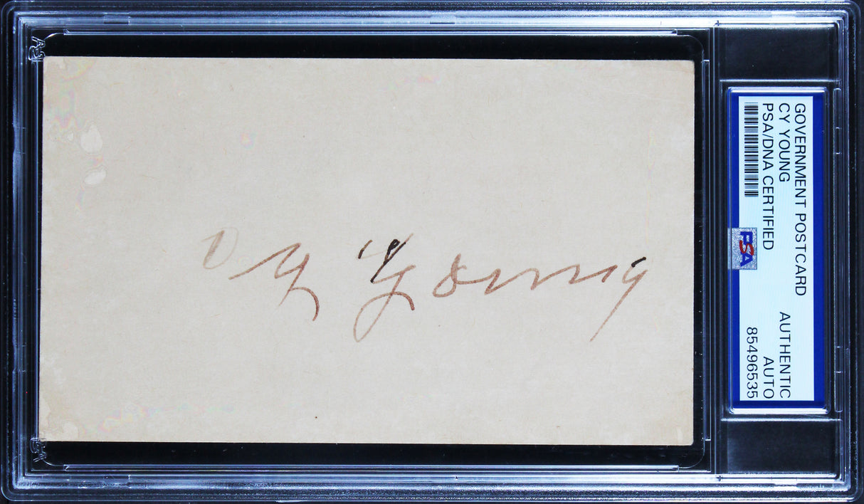 Indians Cy Young Authentic Signed 3.25x5.5 Government Postcard PSA Slabbed