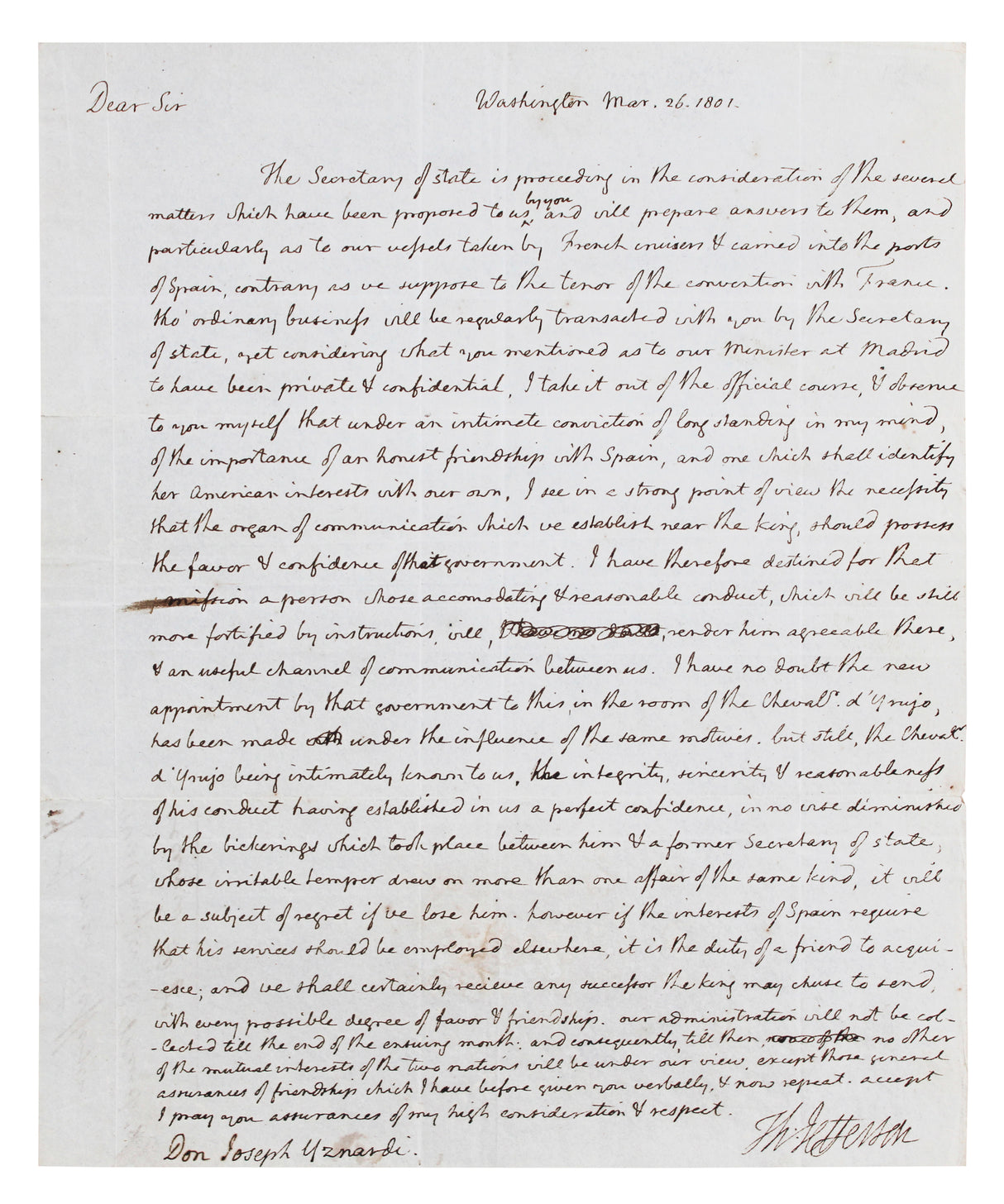 Thomas Jefferson Authentic Signed 8.25x10 1783 Handwritten Letter BAS #AG010015