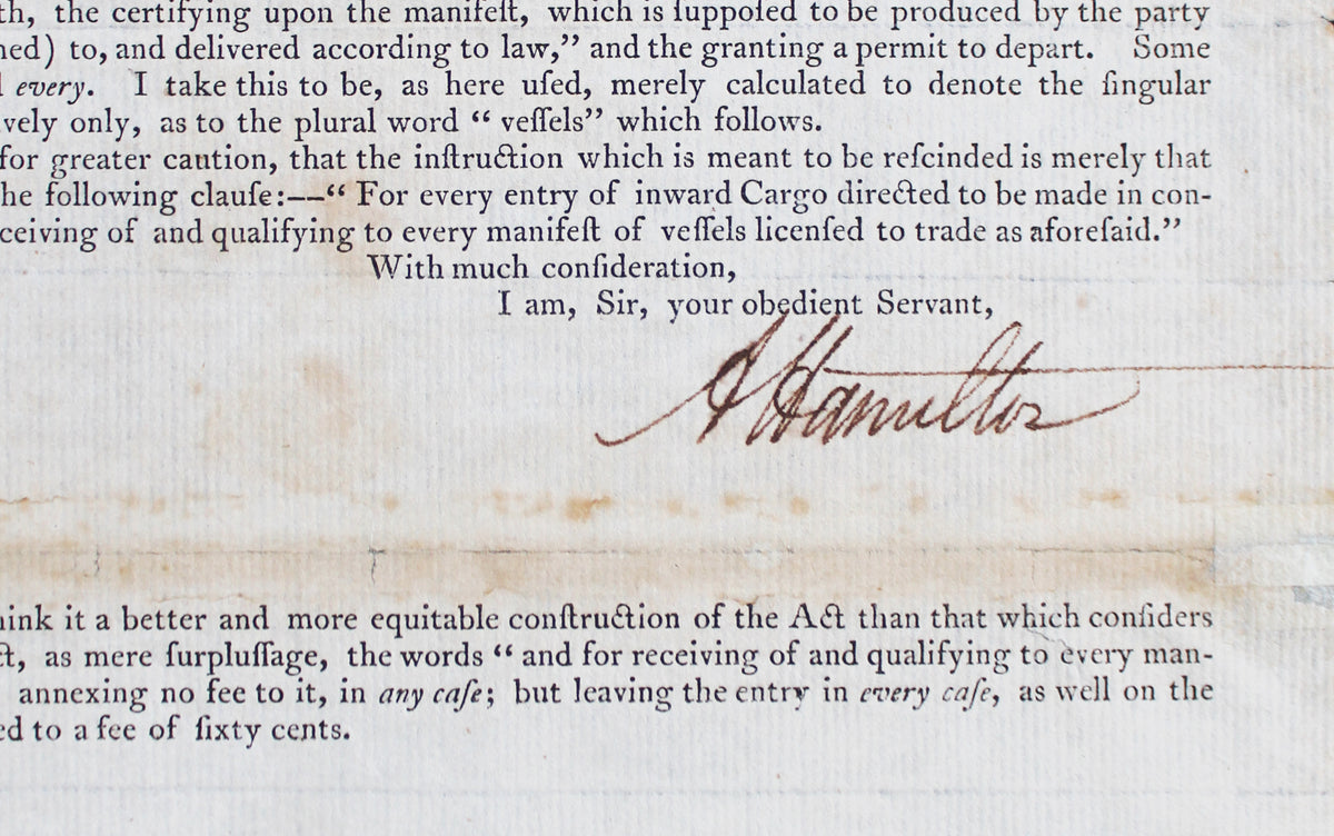 Alexander Hamilton Signed 7.5x9 1792 Treasury Department Circular BAS #AG010005
