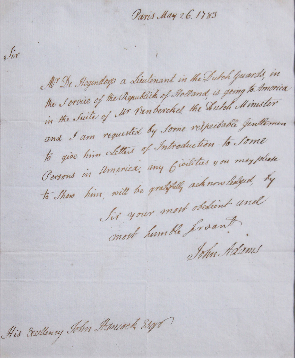 John Adams Signed & Framed 1783 Handwritten Letter To John Handcock BAS LOA