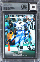 Cowboys Emmitt Smith Signed 1995 Upper Deck #200 Card Auto Grade 10! BAS Slabbed