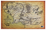 Elijah Wood & Sean Astin LOTR Signed 11x17 Realm of Middle Earth Canvas Map BAS