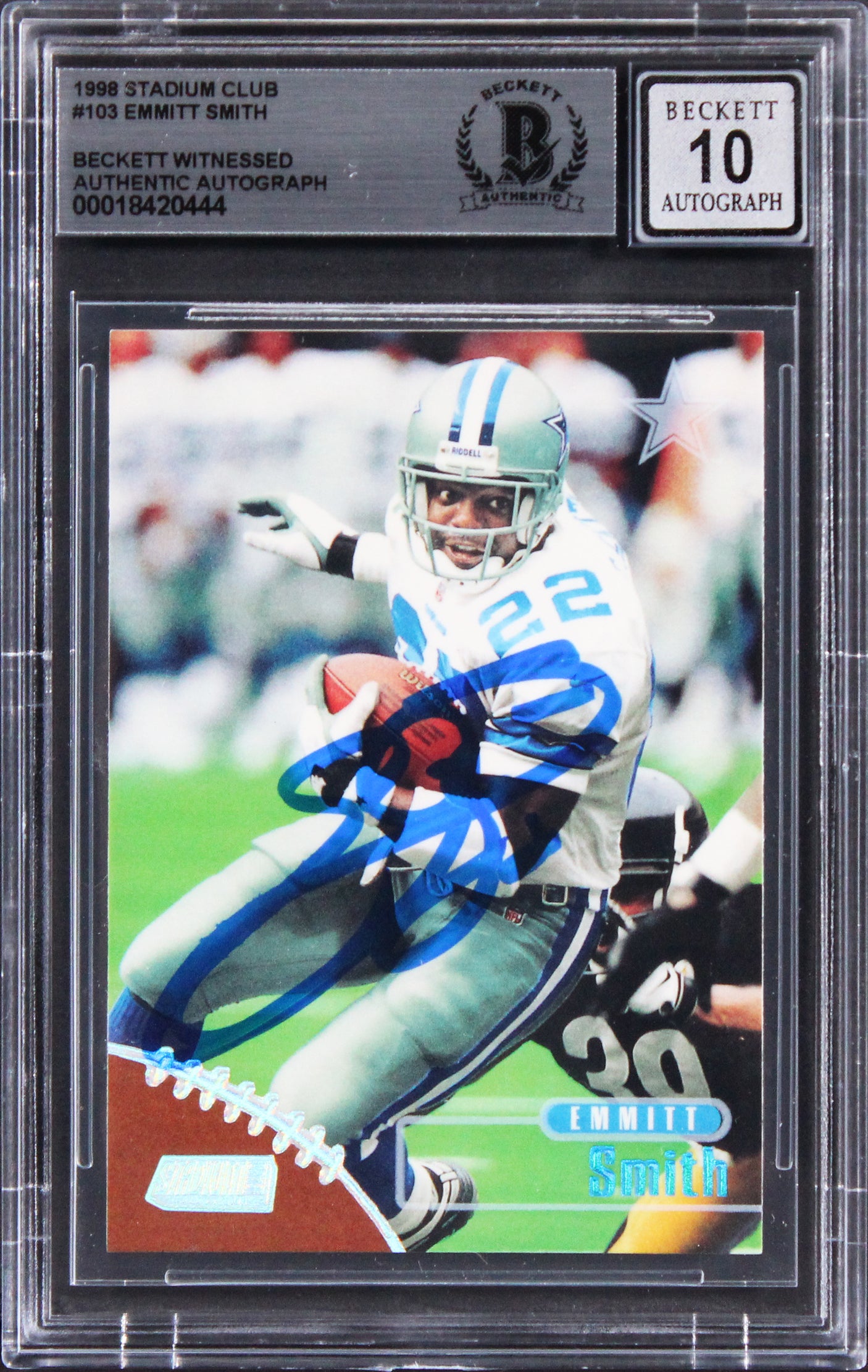 Cowboys Emmitt Smith Signed 1998 Stadium Club #103 Card Auto GM 10! BAS Slabbed