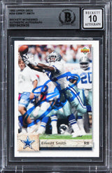 Cowboys Emmitt Smith Signed 1992 Upper Deck #254 Card Auto Grade 10! BAS Slabbed