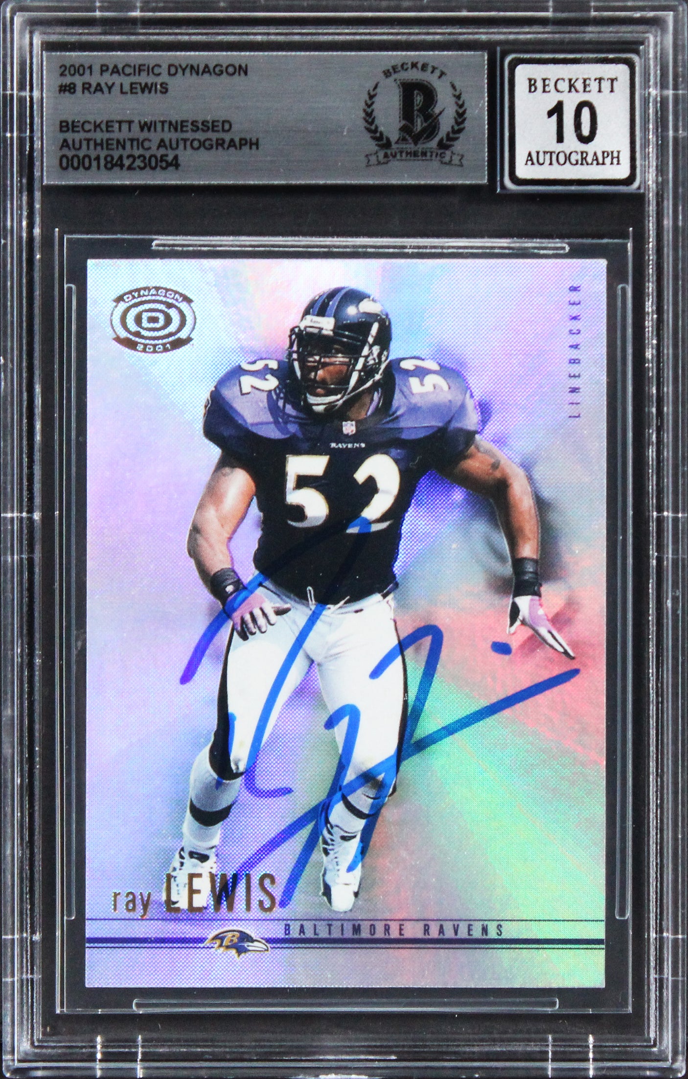Ravens Ray Lewis Signed 2001 Panini Dynagon #8 Card Auto Graded 10! BAS Slabbed