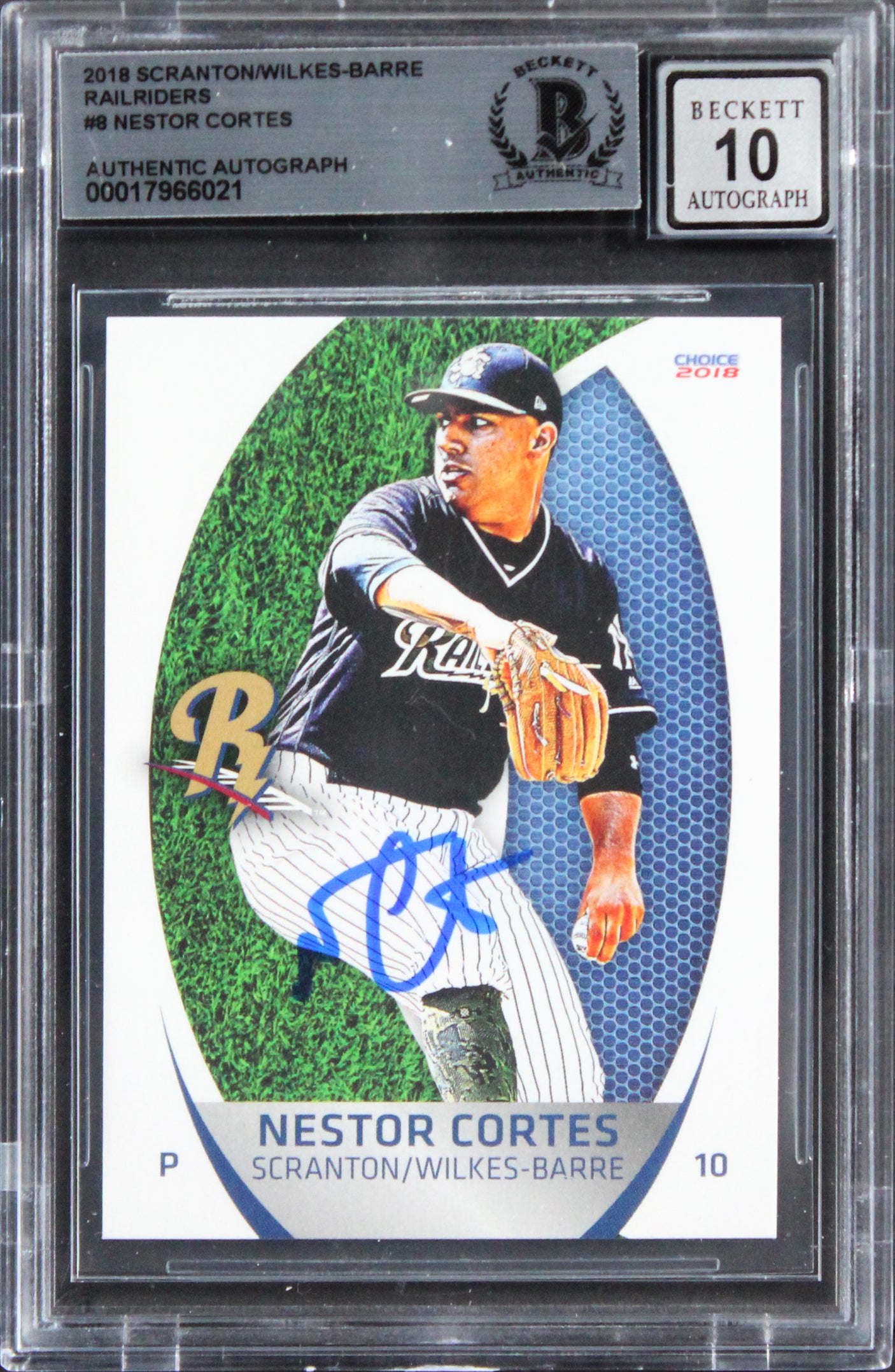 Yankees Nestor Cortes Signed 2018 Scranton/WB Rail #8 RC Card Auto 10! BAS Slab