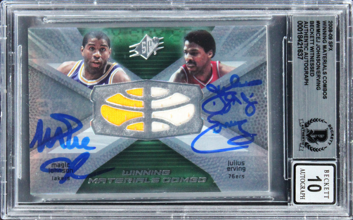 Magic & Erving Signed 2008 SPX Winning Mats Combos #WMCEJ Card Auto 10! BAS Slab