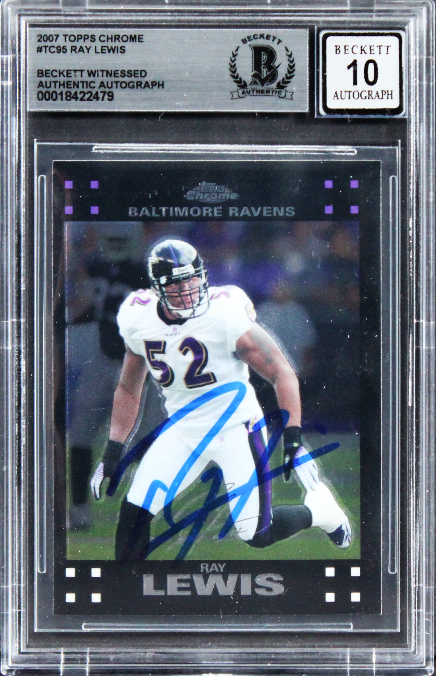 Ravens Ray Lewis Signed 2007 Topps Chrome #TC95 Card Auto Graded 10! BAS Slabbed