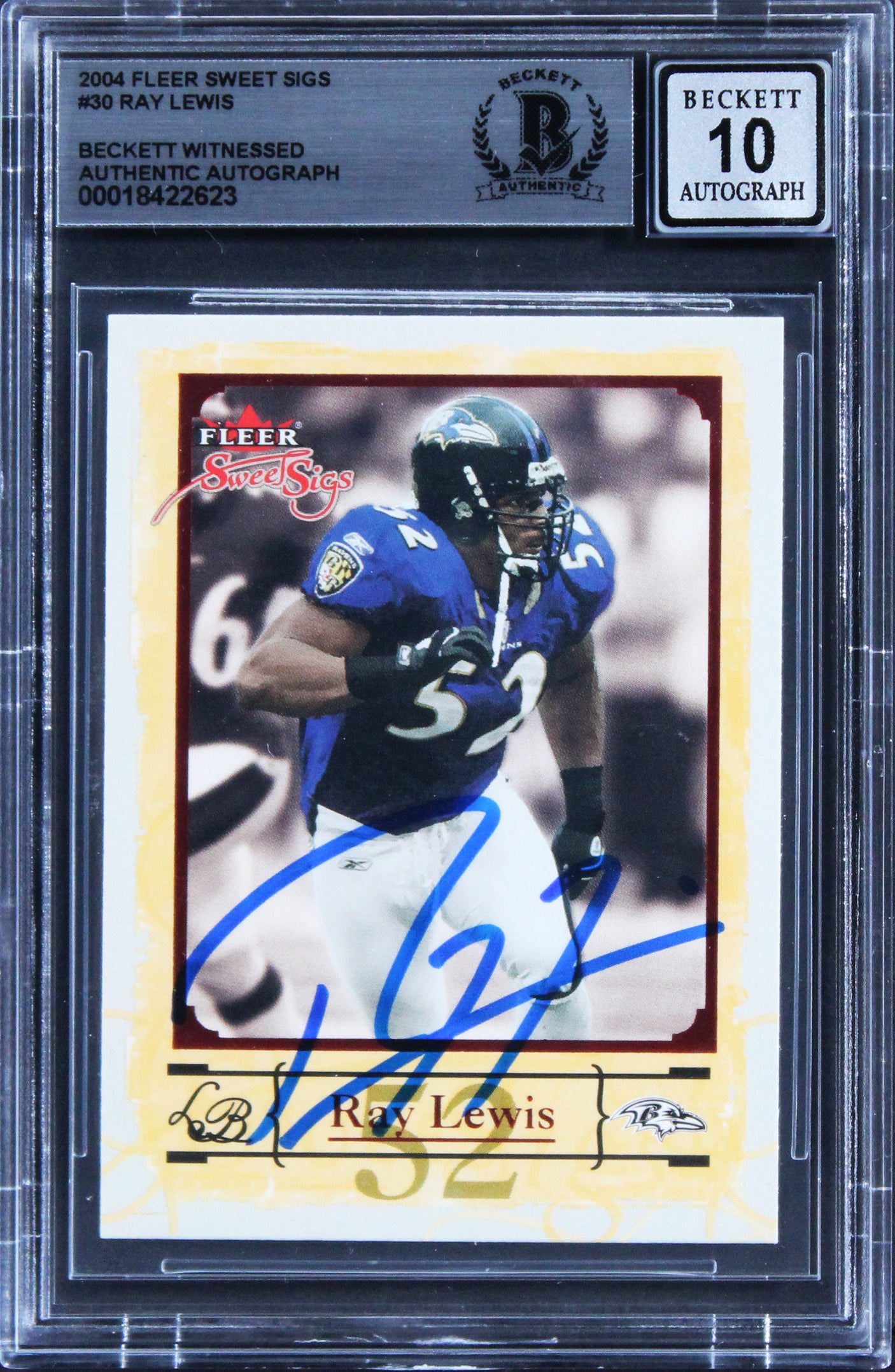 Ravens Ray Lewis Signed 2004 Fleer Sweet Sigs #30 Card Auto Grade 10! BAS Slab