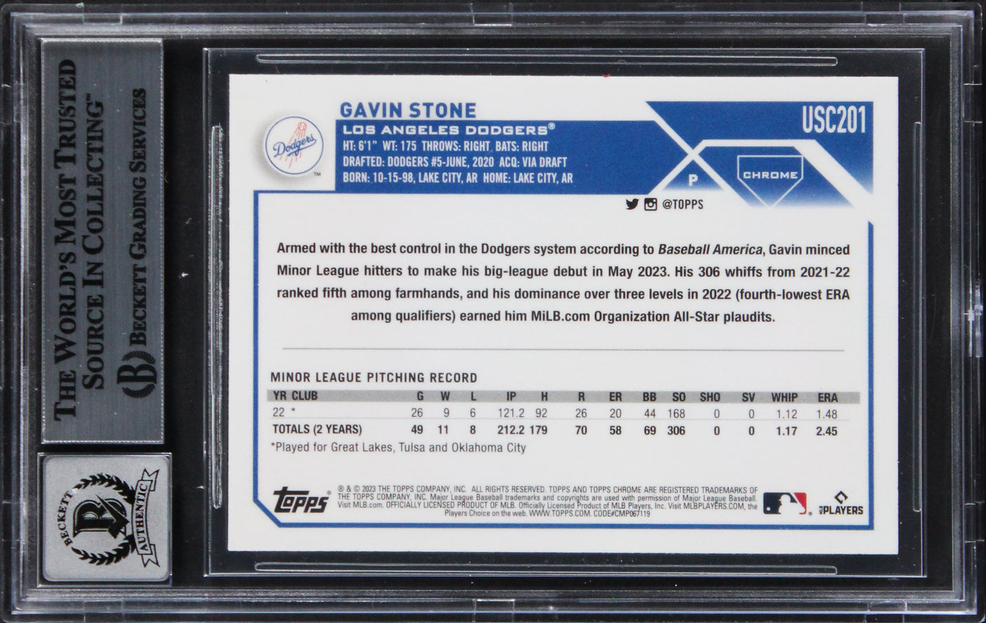 Yankees Gavin Stone Signed 2023 Topps CU #USC201 Card Auto 10! BAS Slabbed