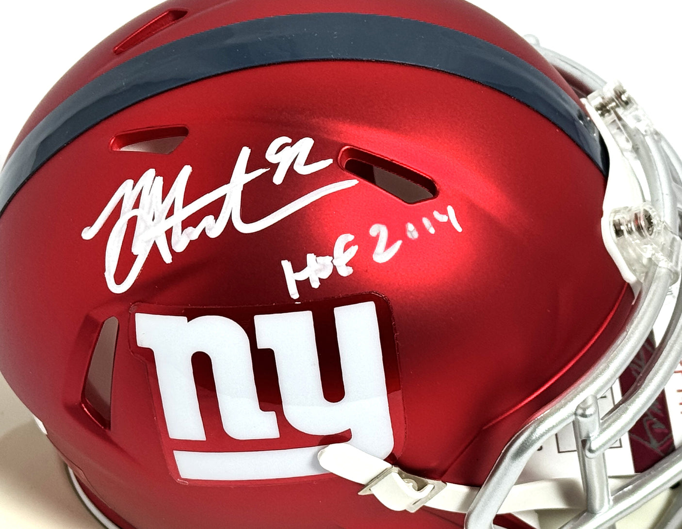 Michael Strahan Signed W/ HOF Giants Blaze Speed Mini Helmet - JSA *White