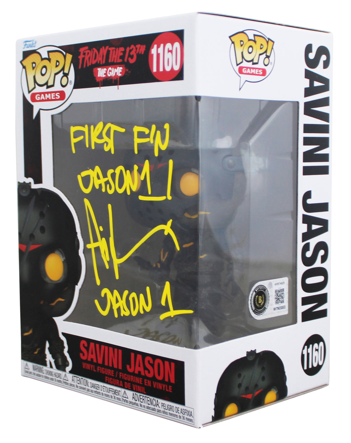 Ari Lehman "2x Insc" Signed Jason #1160 Funko Pop Figure w/ Yellow Sig BAS Wit