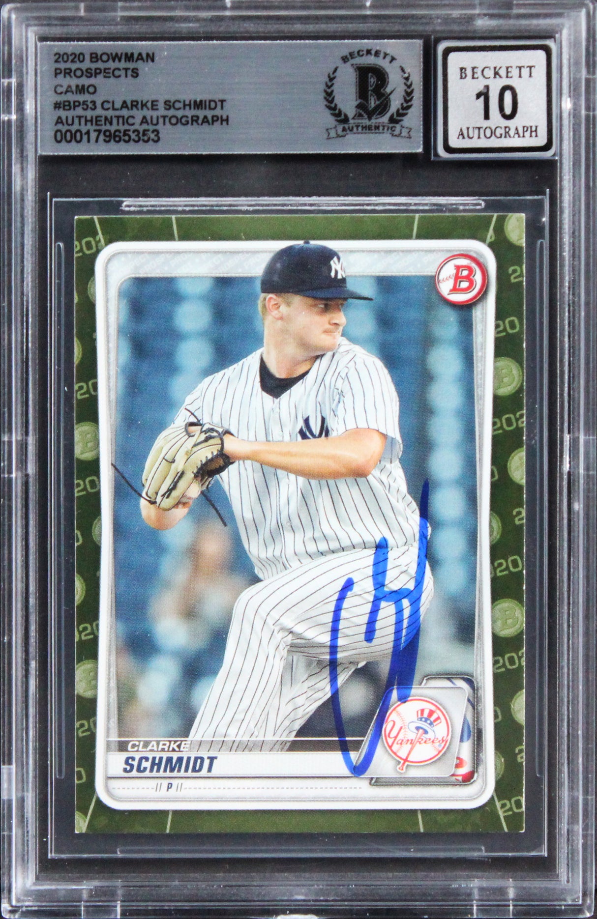 Royals Clarke Schmidt Signed 2020 Bowman PC #BP53 Card Auto 10! BAS Slabbed
