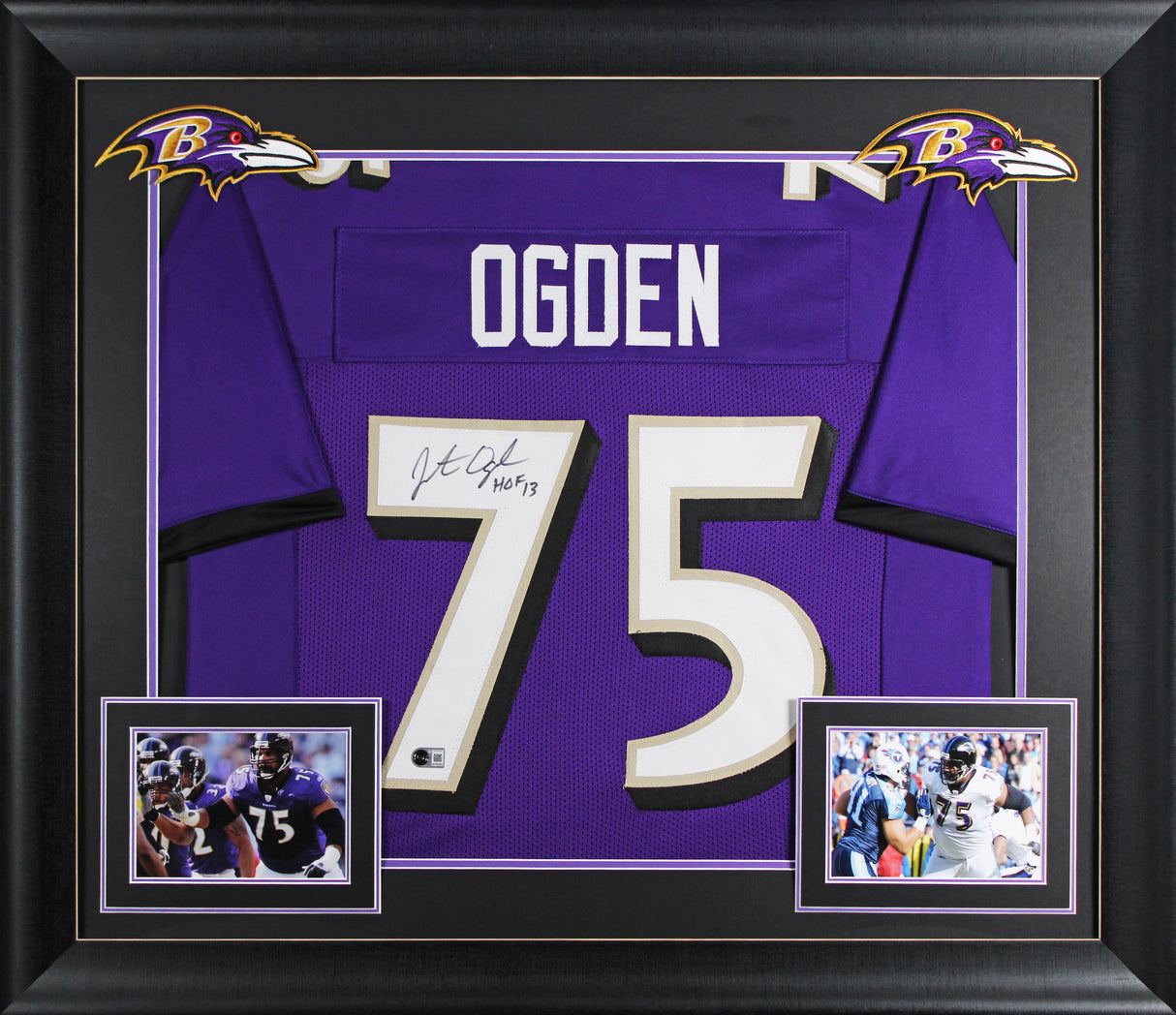 Jonathan Ogden "HOF 13" Signed Purple Pro Style Framed Jersey BAS Witnessed 2