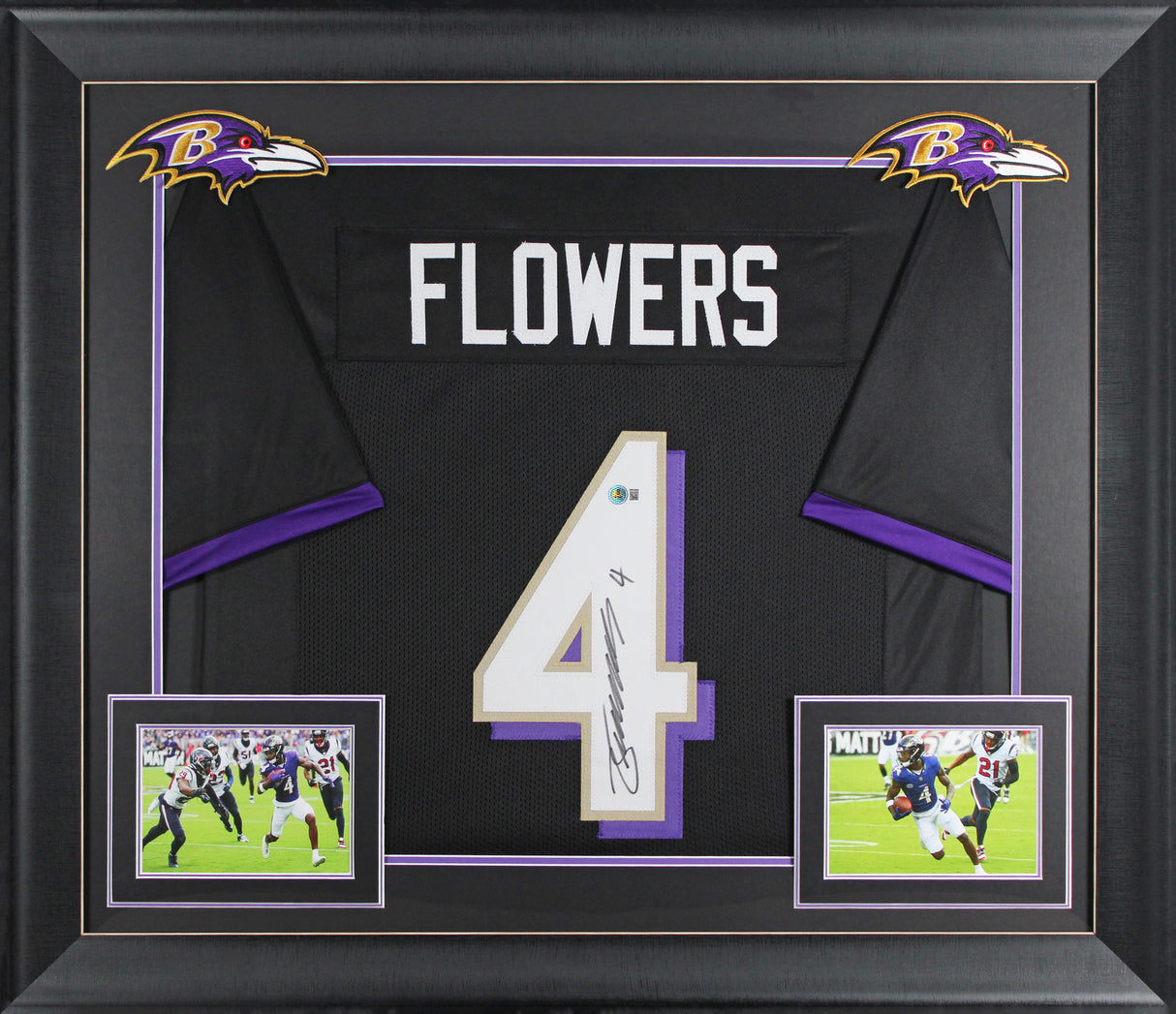Zay Flowers Authentic Signed Purple Pro Style Framed Jersey BAS Witnessed