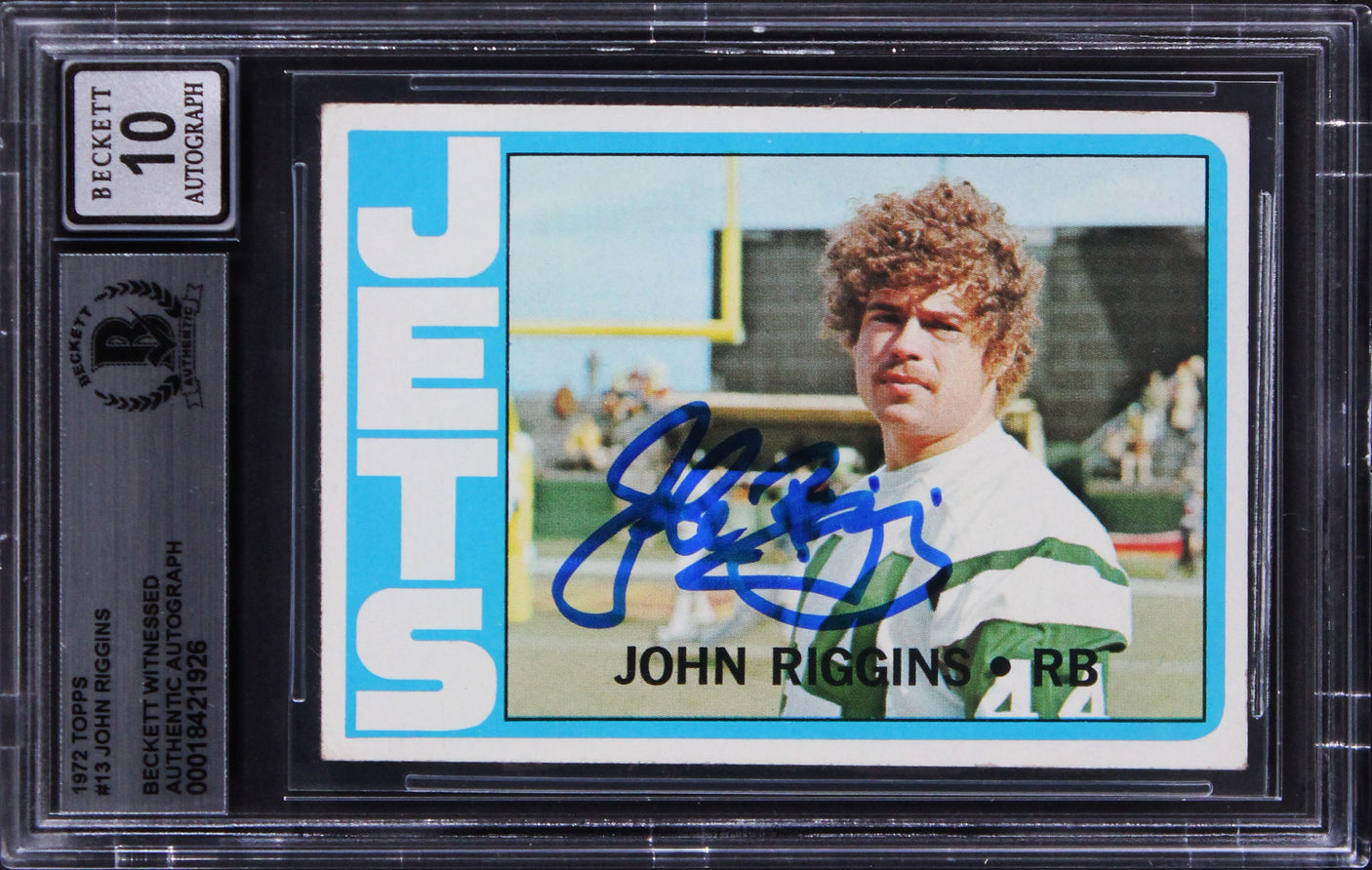 Jets John Riggins Signed 1972 Topps #13 Rookie Card Auto Grade 10! BAS Slabbed
