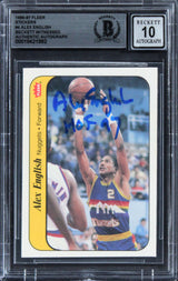 Nugs Alex English "HOF 97" Signed 1986 Fleer Stickers #4 Card Auto 10! BAS Slab