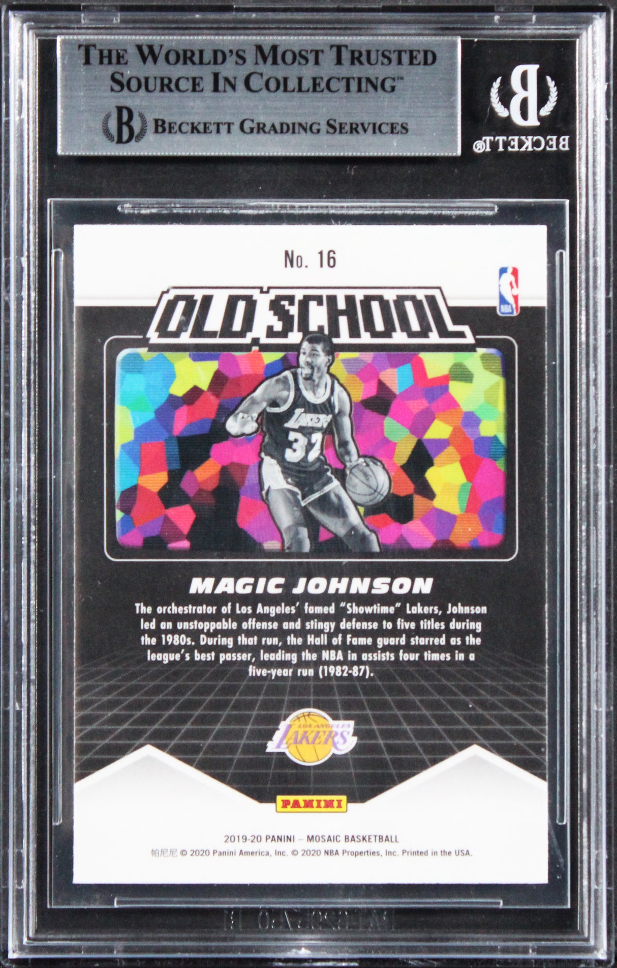Lakers Magic Johnson Signed 2019 Panini Mosaic Old School #16 Card BAS Slabbed
