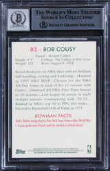 Celtics Bob Cousy "Peace" Signed 2009 Bowman 48 #83 Card Auto 10! BAS Slabbed