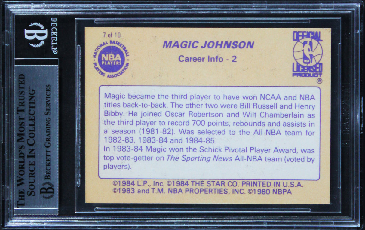 Lakers Magic Johnson Authentic 1986 Star #7 Card Autographed BAS Slabbed
