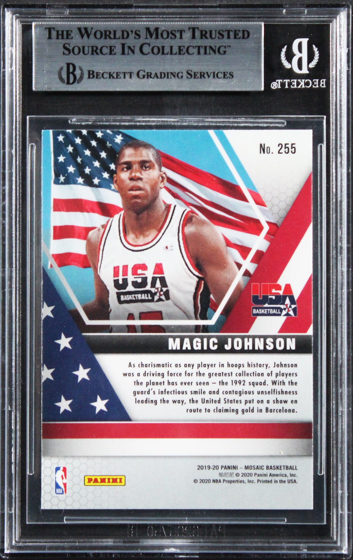 Lakers Magic Johnson Authentic Signed 2019 Panini Mosaic #255 Card BAS Slabbed