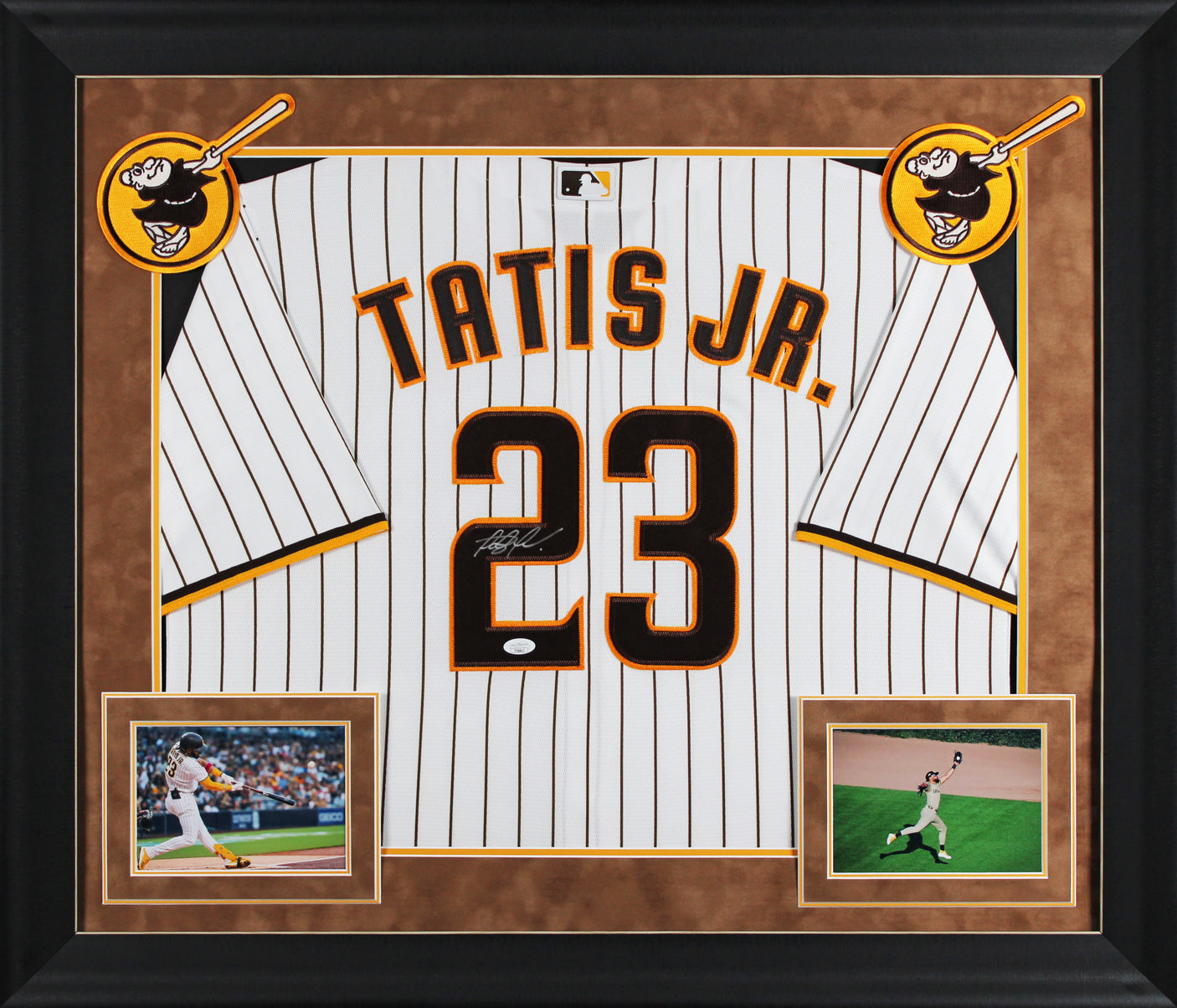 Padres Fernando Tatis Jr. Signed White Pinstriped Nike Framed Jersey JSA