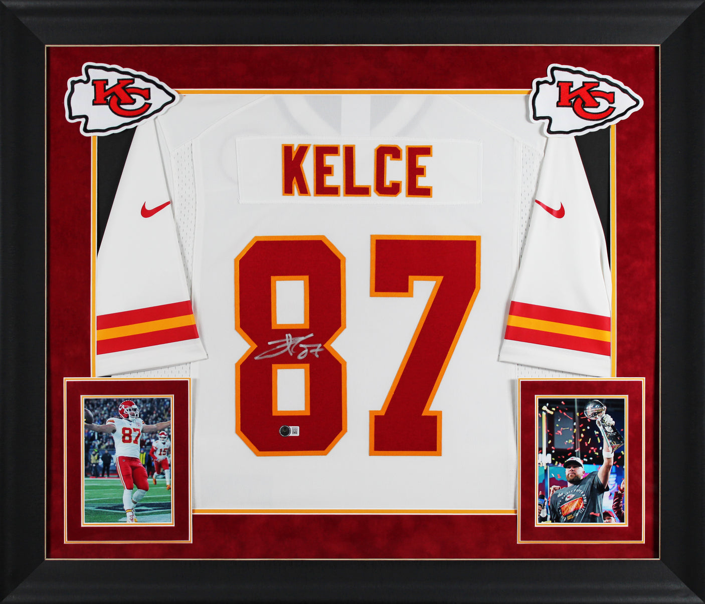 Chiefs Travis Kelce Signed White Nike Limited Framed Jersey BAS Witnessed