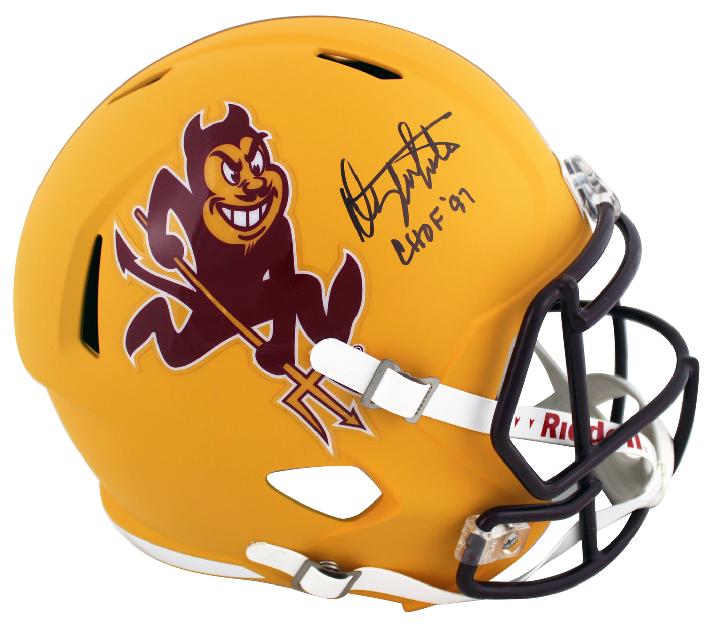 ASU Danny White "CHOF '97" Signed Yellow Sparky F/S Speed Rep Helmet W/ Case BAS