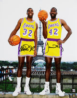 Lakers Magic Johnson & James Worthy Signed 16x20 Vertical Paris Photo BAS Wit