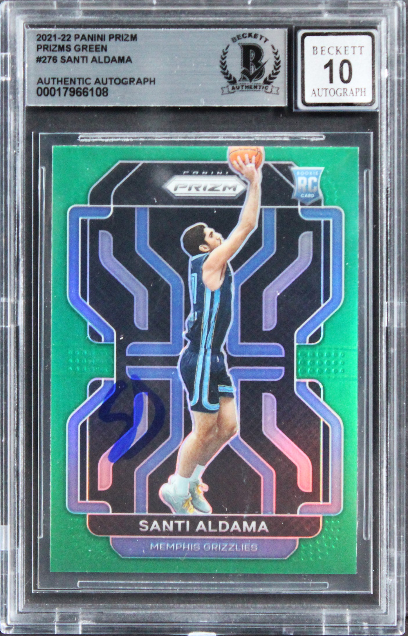 Santi Aldama Signed 2021 Panini Prizm Grn #276 Rookie Card Auto 10! BAS Slabbed