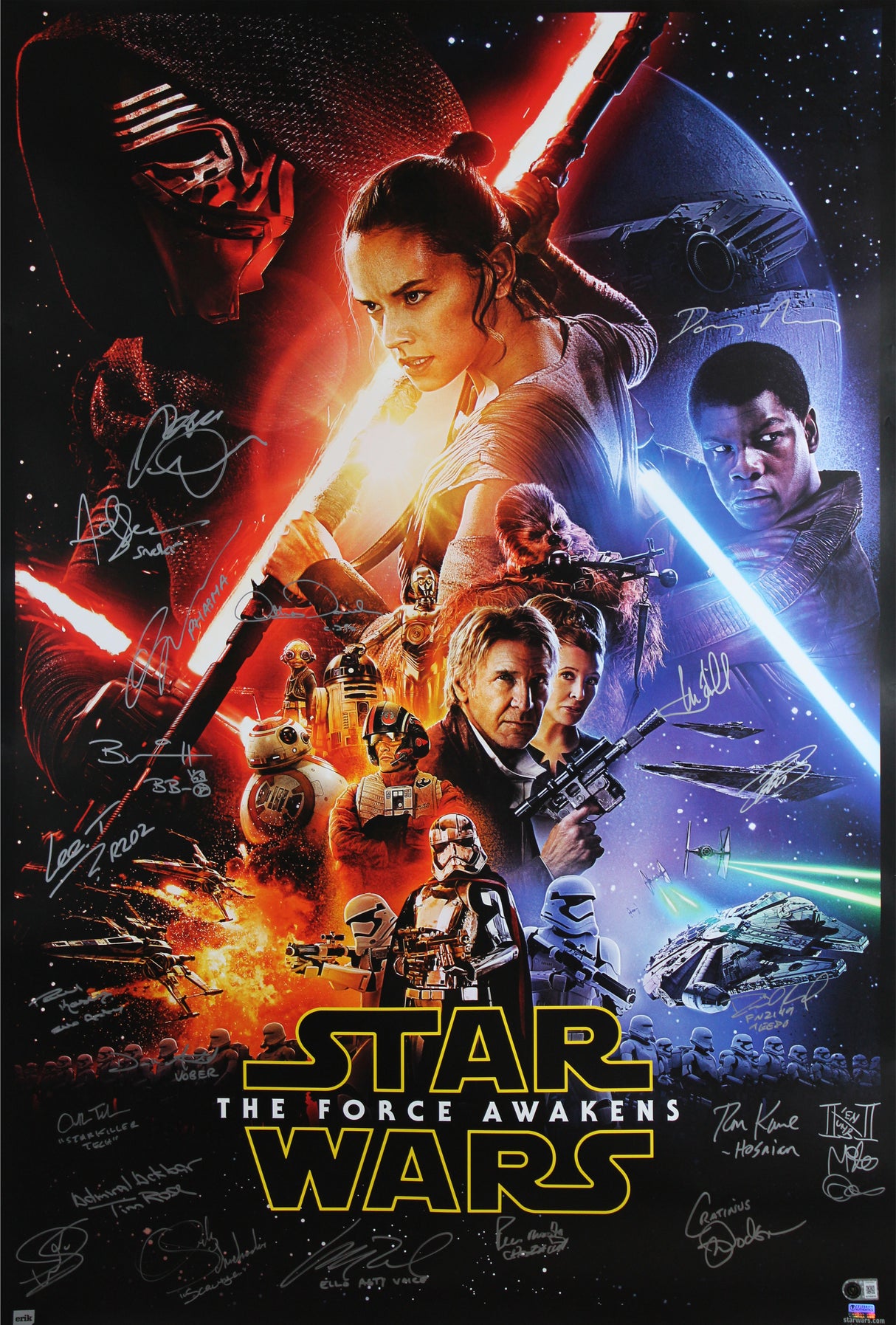 Star Wars (21) Hamill, Ridley, Mayhew, Driver Signed 27x40 Poster BAS #AG010007