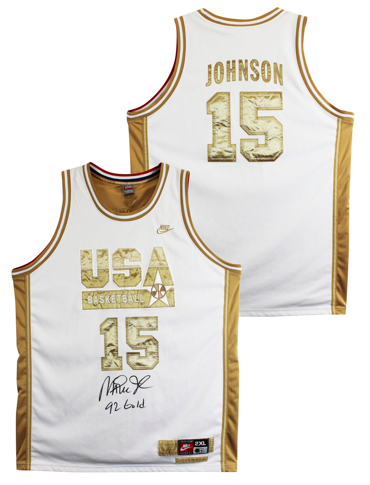 Magic Johnson "92 Gold" Signed White & Gold Nike Team USA Jersey BAS W #5W006547
