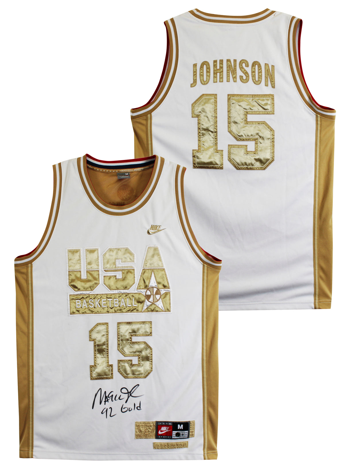 Magic Johnson "92 Gold" Signed White & Gold Nike Team USA Jersey BAS W #5W006548