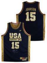 Magic Johnson "92 Gold" Signed Navy & Gold Nike Team USA Jersey BAS W #5W006545
