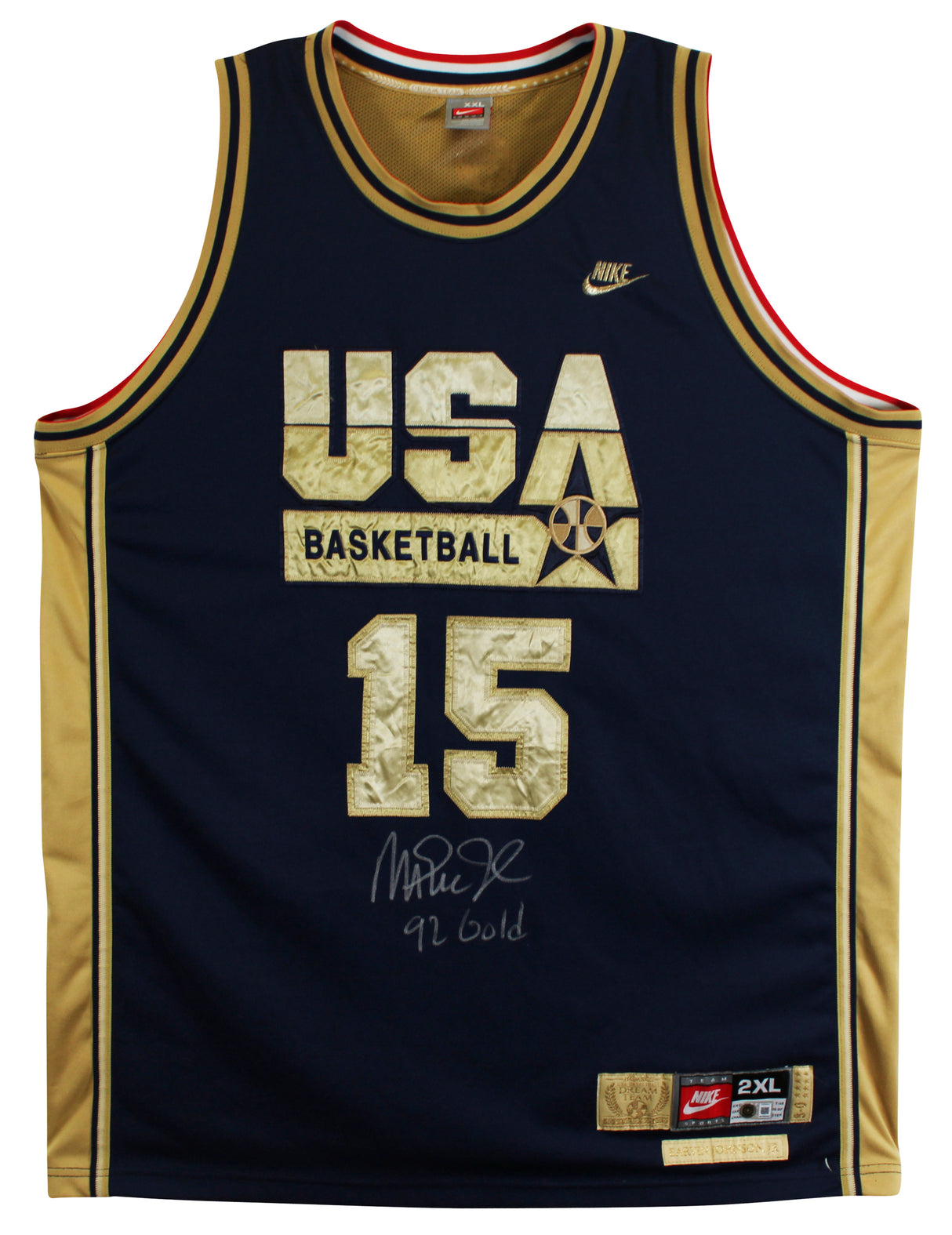 Magic Johnson "92 Gold" Signed Navy & Gold Nike Team USA Jersey BAS W #5W006545