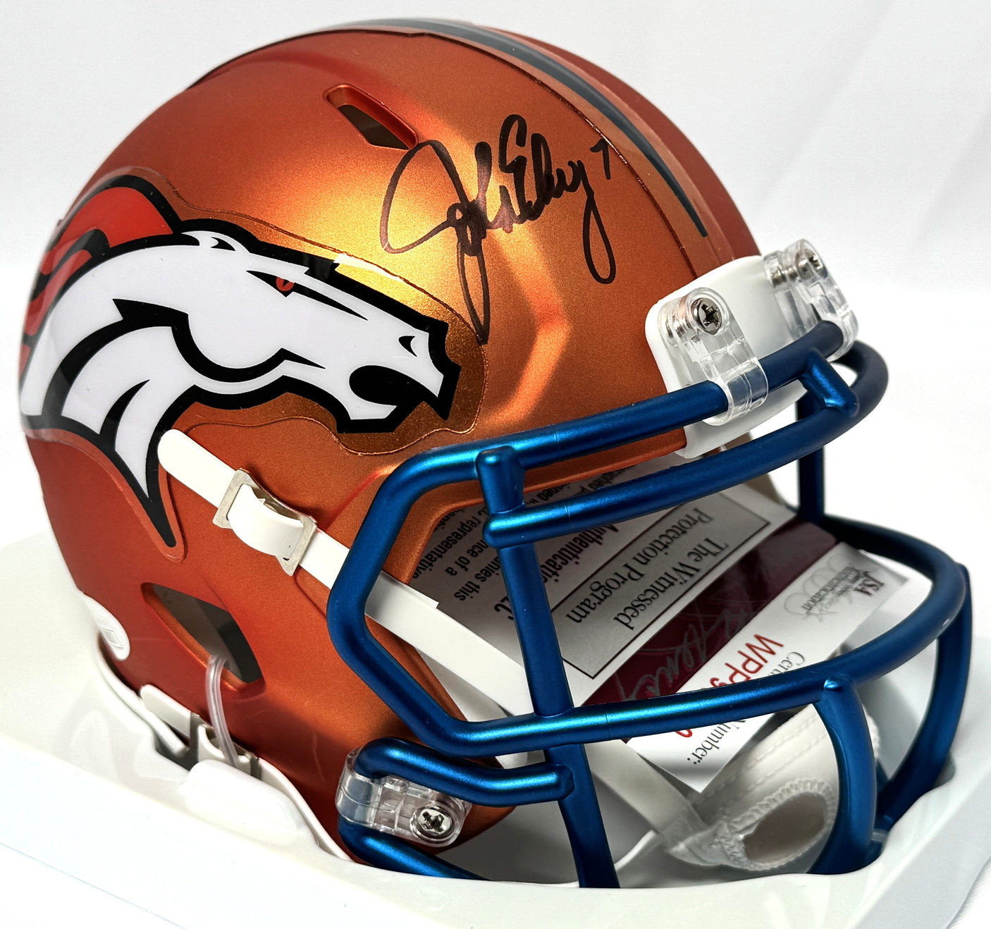 John Elway Autographed Denver Broncos Blaze Speed Mini Helmet- JSA *Black